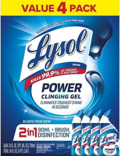 LYSOL Power Toilet Bowl Cleaner Gel, For Cleaning and Disinfecting, Stain Removal, 24 Fl oz (Pack of 4)