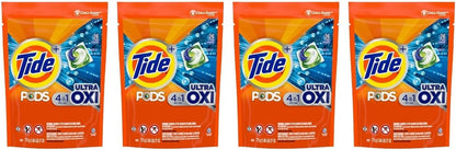 TIDE PODS Liquid Laundry Detergent Pacs, 4-in-1 Ultra Oxi, HE Compatible, Built-in Pre-Treater for Stains, 104 Count, 4 Bags