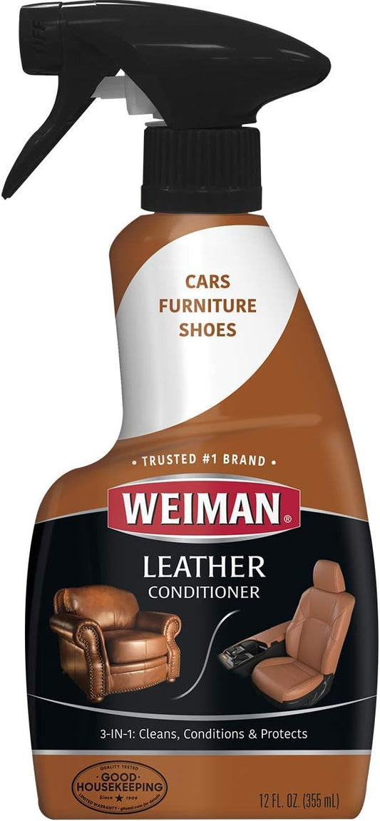 Weiman Leather Cleaner and Conditioner for Furniture - Cleans Conditions and Restores Leather Surfaces - UV Protectants Help Prevent Cracking or Fading of Leather Car Seats, Shoes, Purses