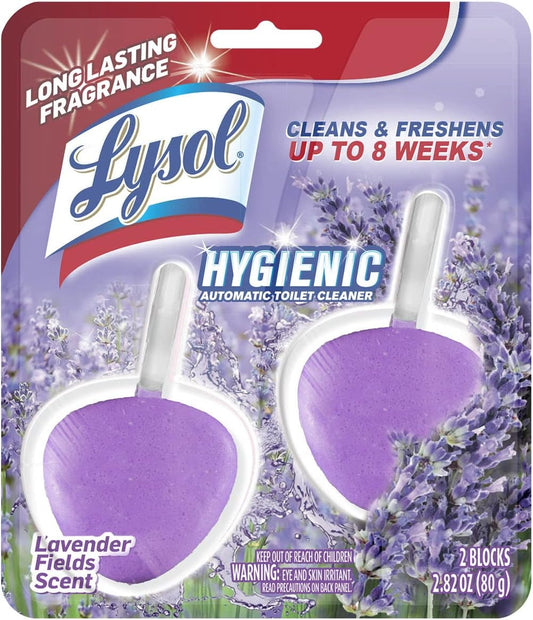 Lysol Automatic In-The-Bowl Toilet Cleaner, Cleans and Freshens Toilet Bowl, Lavender Fields Scent, 2ct