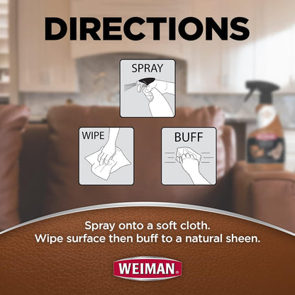 Weiman Leather Cleaner and Conditioner for Furniture - Cleans Conditions and Restores Leather Surfaces - UV Protectants Help Prevent Cracking or Fading of Leather Car Seats, Shoes, Purses