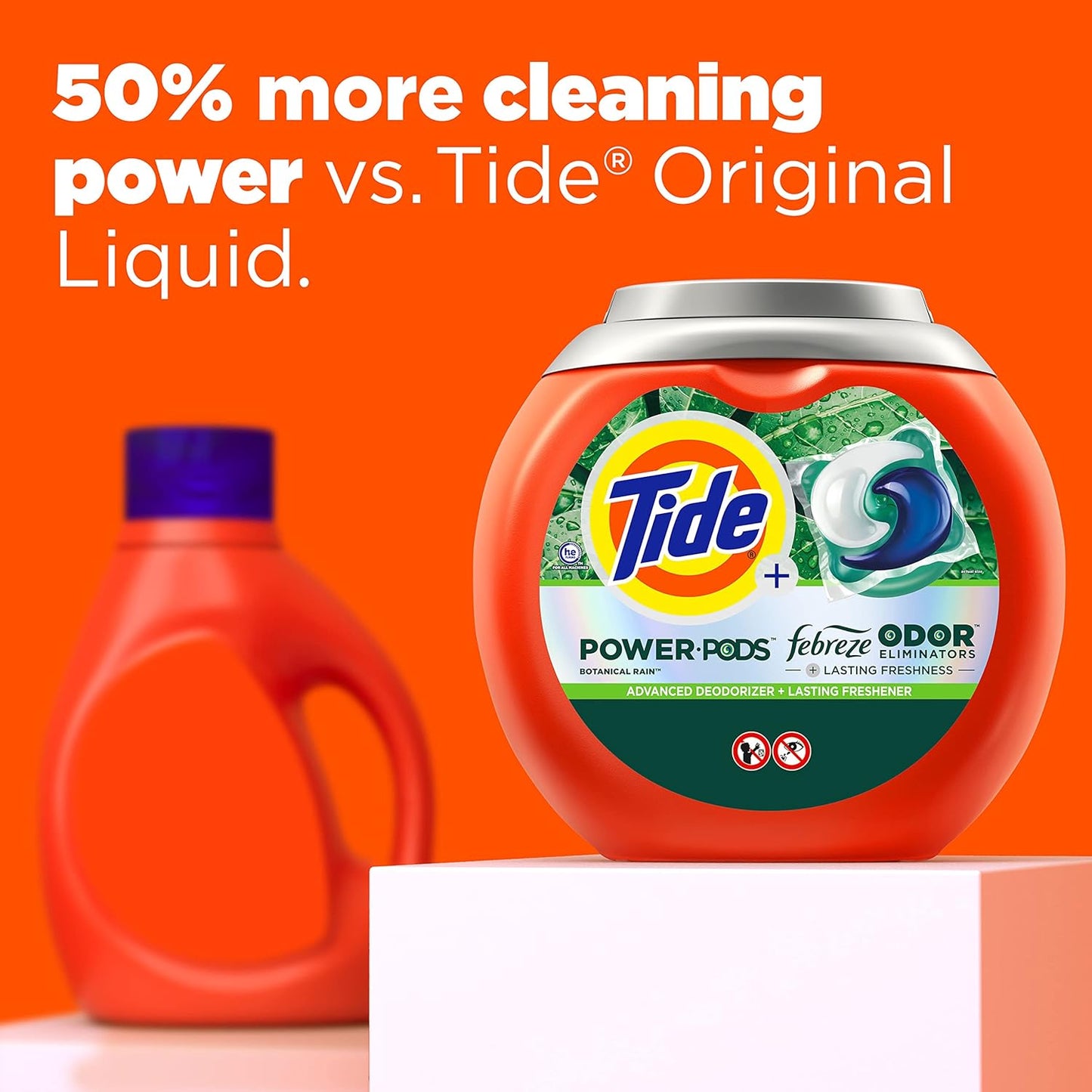 Tide Power Pods Laundry Detergent Pacs with Febreze Freshness with Odor Eliminators, Botanical Rain Scent, 45 Count