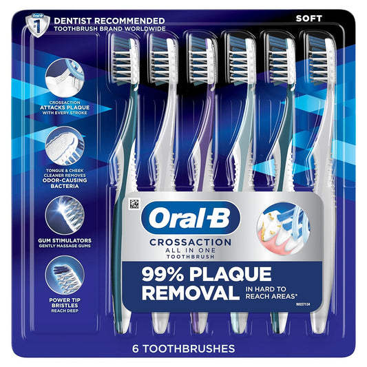 Oral-B CrossAction All In One Soft Toothbrushes, Deep Plaque Removal, 6 Count