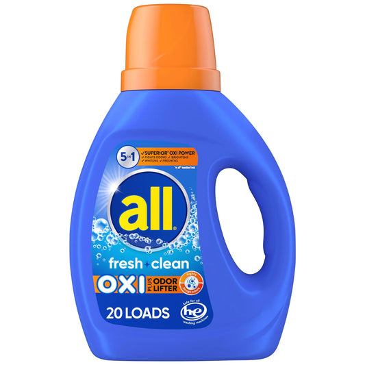 all Liquid Laundry Detergent, Fresh Clean Oxi plus Odor Lifter, 20loads